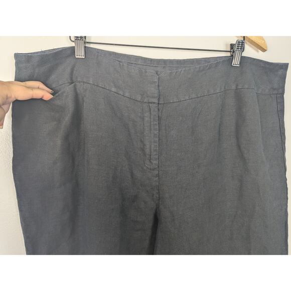 Eileen Fisher Black Linen Wide Leg High Rise Pant - Picture 3 of 6